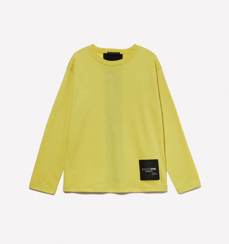 Yellow 100% organic cotton t-shirt with stripe - boys' long sleeve t-shirts - Yellow | Sisley Young image number 1